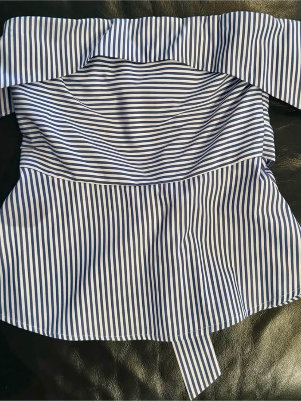 Buffalo David Bitton Blue and White Striped Off-Shoulder Top small